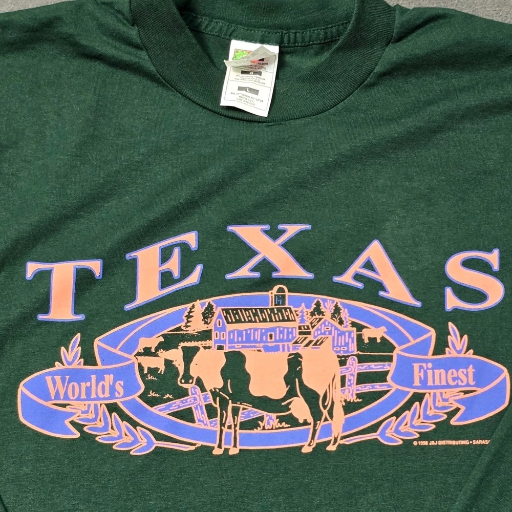Texas World's Finest Long Sleeve Shirt Green Ranchers Cow 90s VTG Cowboy Western - Picture 2 of 10